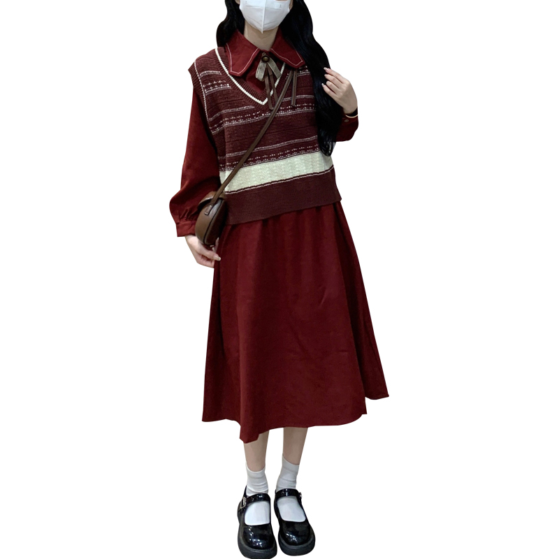 Academy Style Red Dress with Vest Two-Piece Set for Women - Image 5