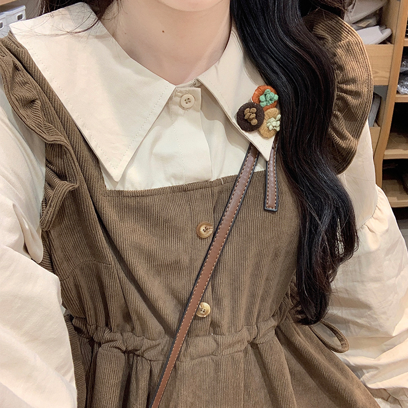 Academy Style Vintage Sweet Loose Faux Two Piece Long Sleeve Dress