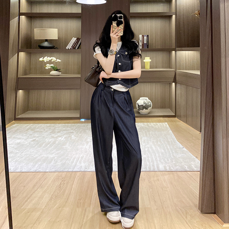 Women's Summer Denim Vest and Wide-Leg Pants Two-Piece Set - Image 2