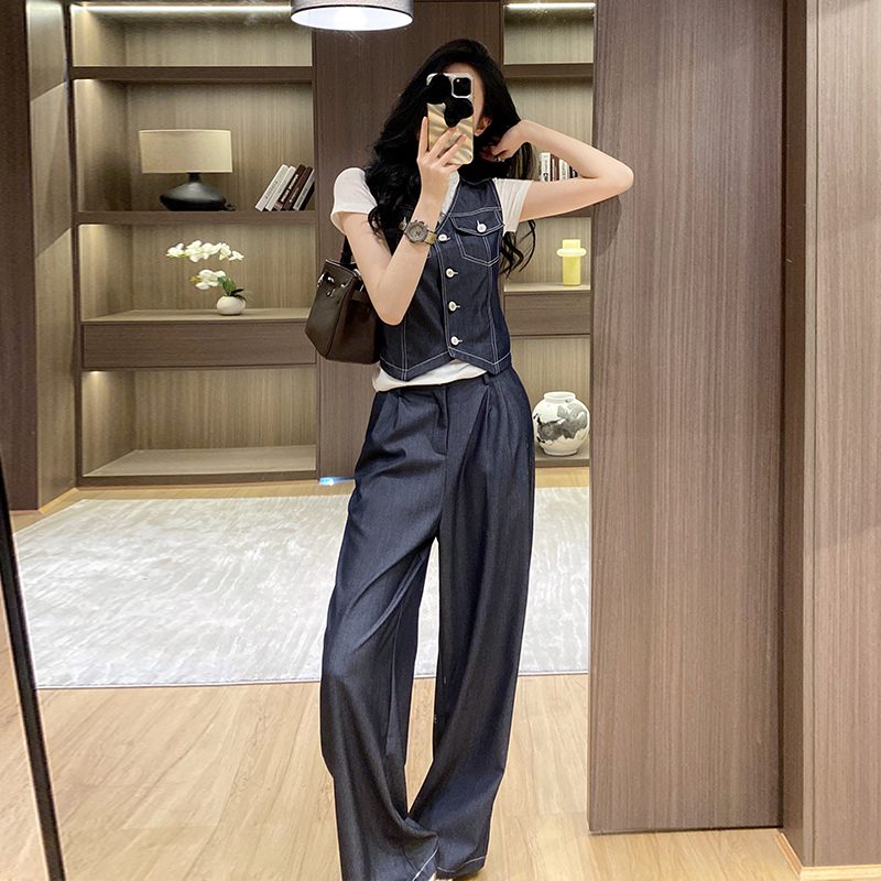 Women's Summer Denim Vest and Wide-Leg Pants Two-Piece Set - Image 3
