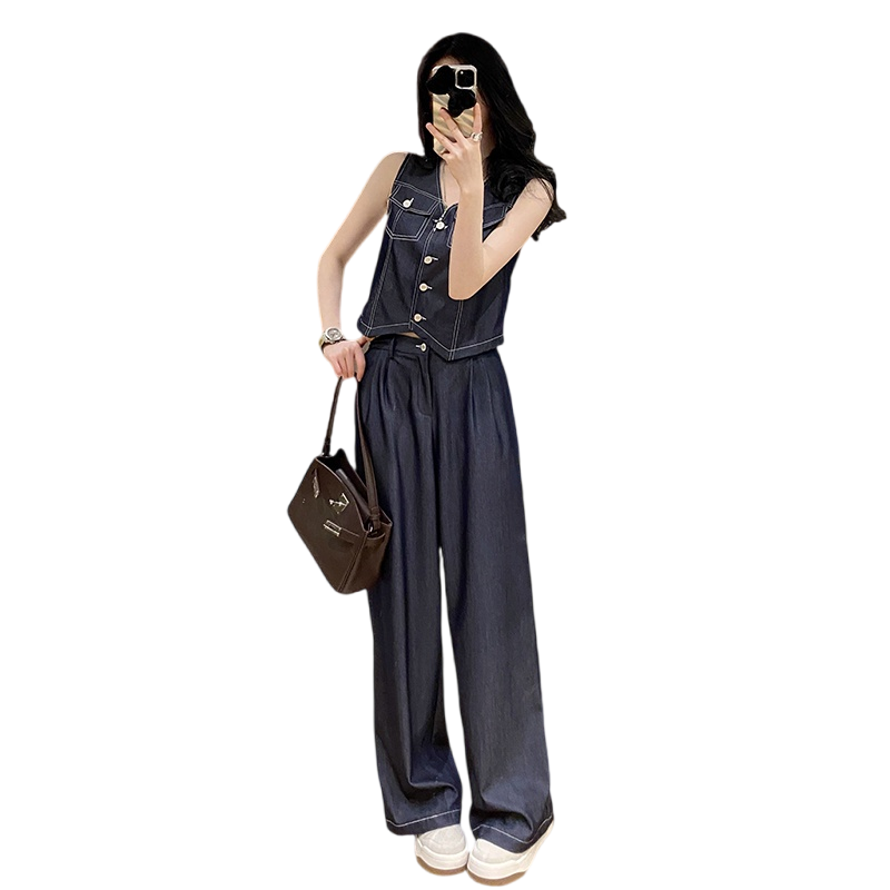 Women's Summer Denim Vest and Wide-Leg Pants Two-Piece Set - Image 5