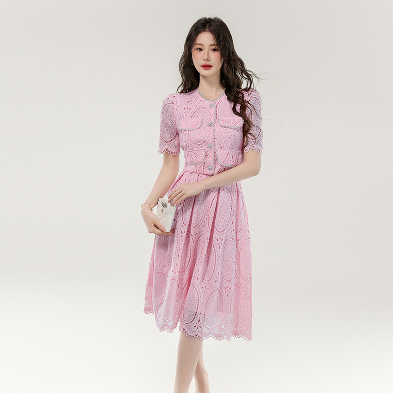 Women's Two-Piece Set with Water-Soluble Lace Skirt - Light Luxury Style - Image 2
