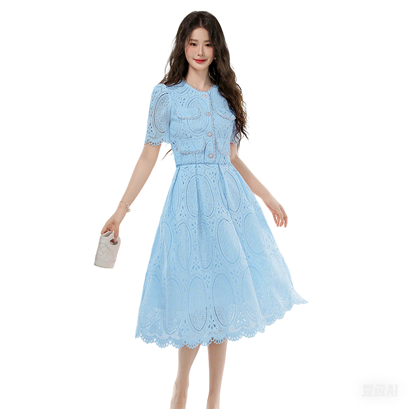 Women's Two-Piece Set with Water-Soluble Lace Skirt - Light Luxury Style - Image 5