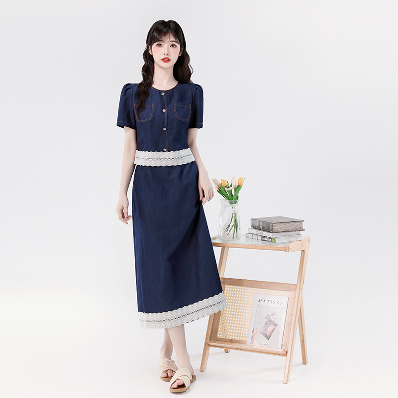 Women's Tencel Denim Two-Piece Skirt Set with Short Jacket Summer 2026