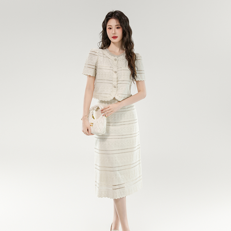 Elegant Two-Piece Skirt Set for Women Summer Short Sleeve Round Neck - Image 4