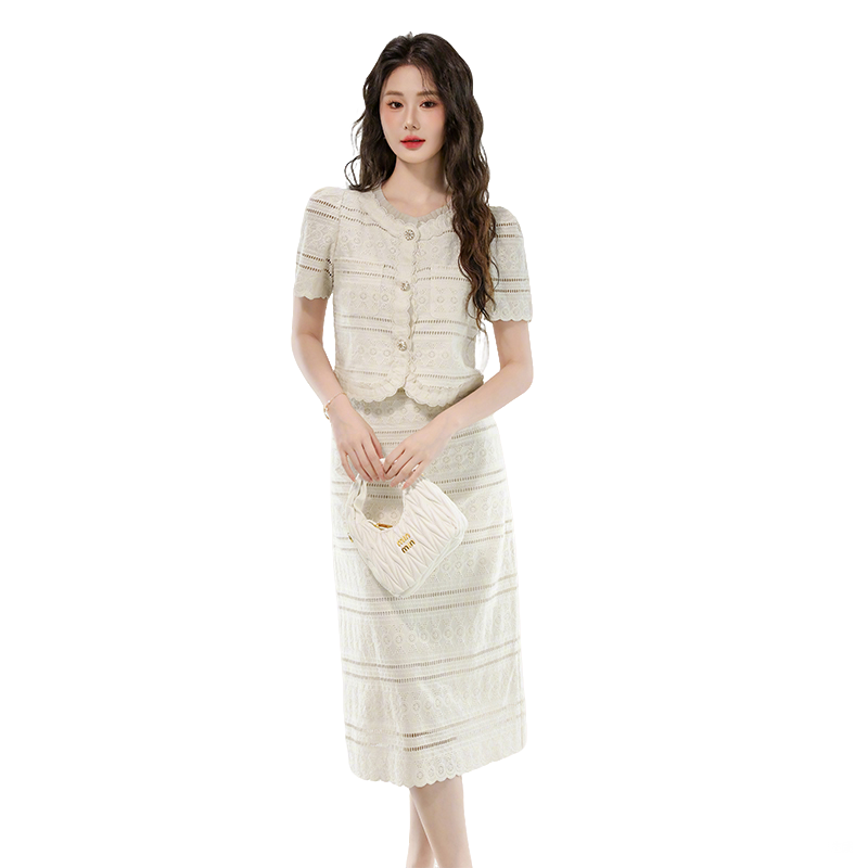 Elegant Two-Piece Skirt Set for Women Summer Short Sleeve Round Neck - Image 5