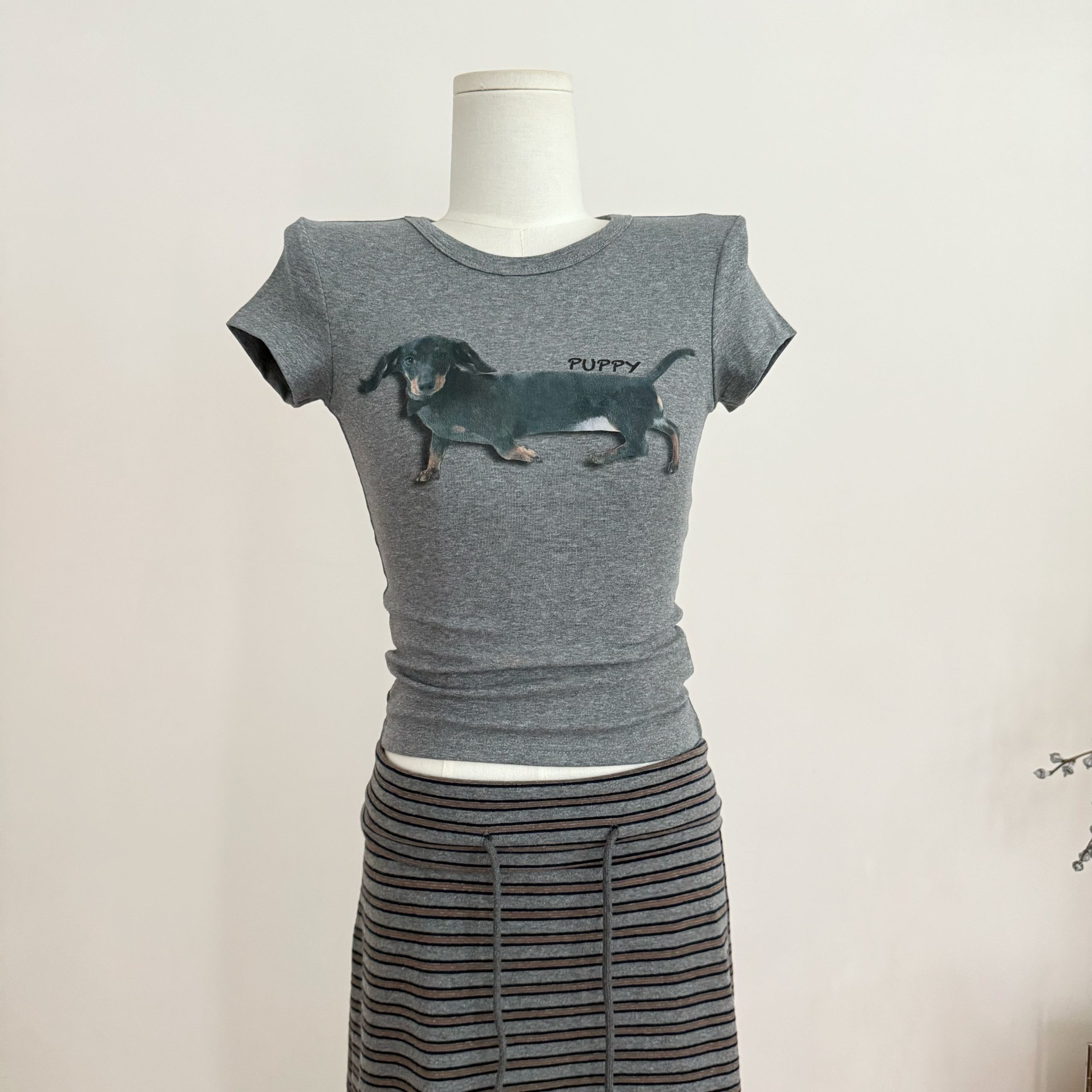 Women's Dog Print Short Sleeve Slim Fit T-Shirt Summer Casual Top - Image 3