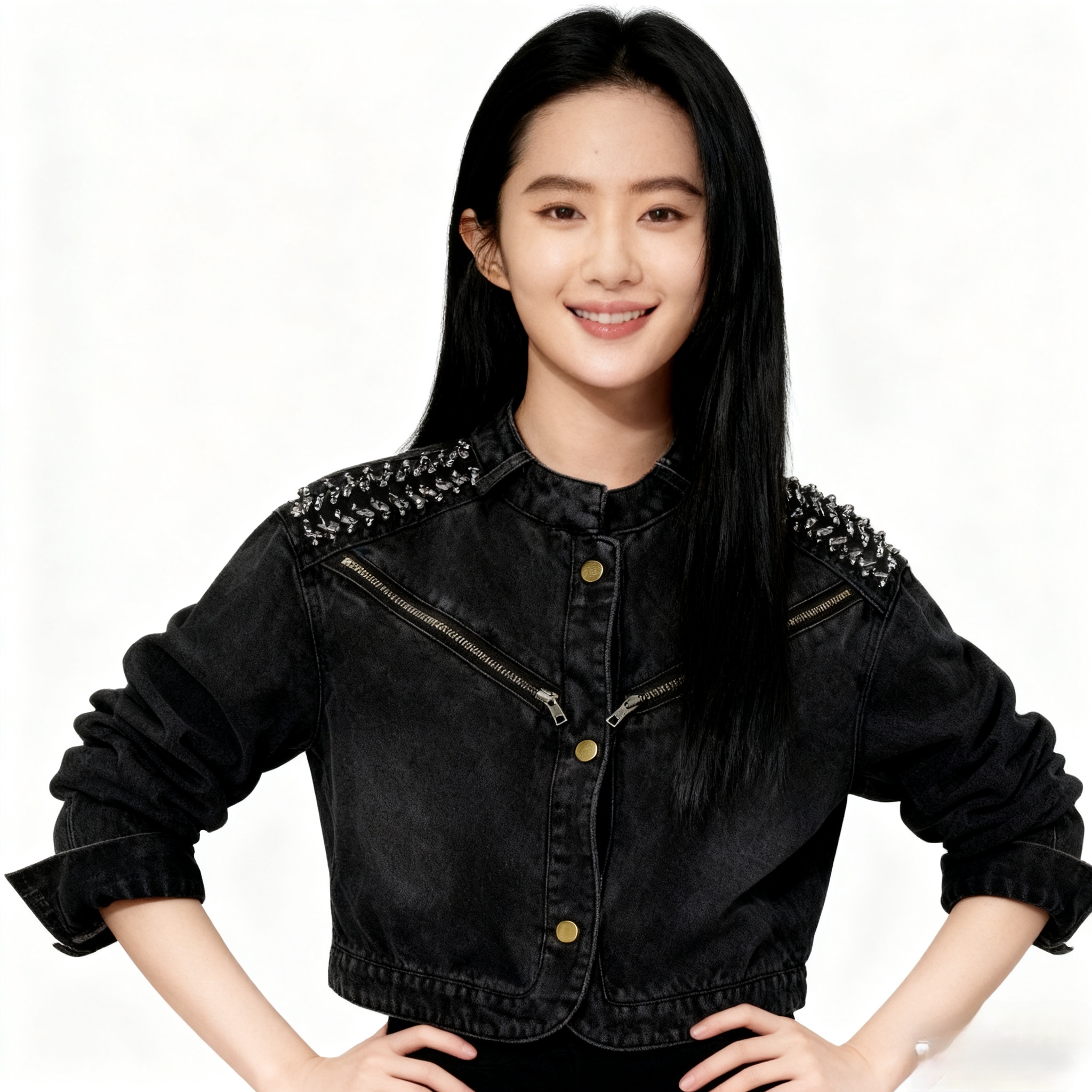 New Heavy Beaded High Quality Minimalist Fashion European Style Denim Top Jacket - Image 2