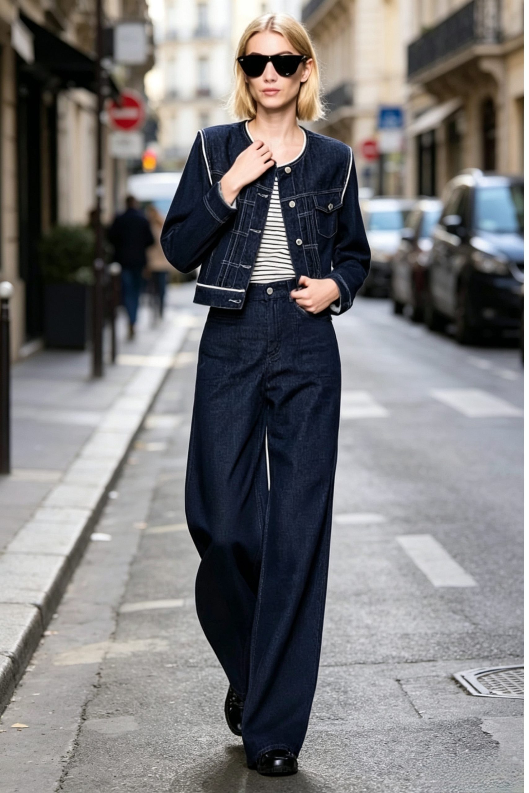 Women's Color-Block Denim Jacket Button Front Elegant Fall 2026 - Image 3