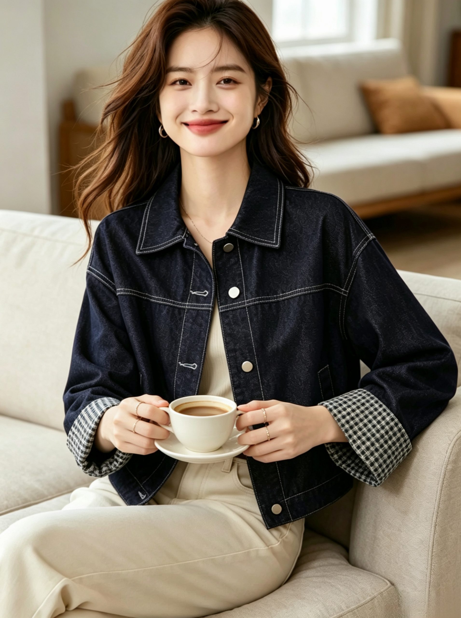 Korean Trend New Patchwork Cuff Fashion Loose Elegant Denim Top Jacket - Image 2