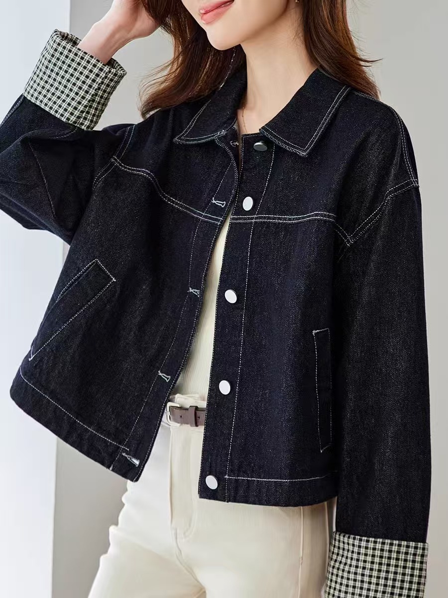 Korean Trend New Patchwork Cuff Fashion Loose Elegant Denim Top Jacket - Image 4
