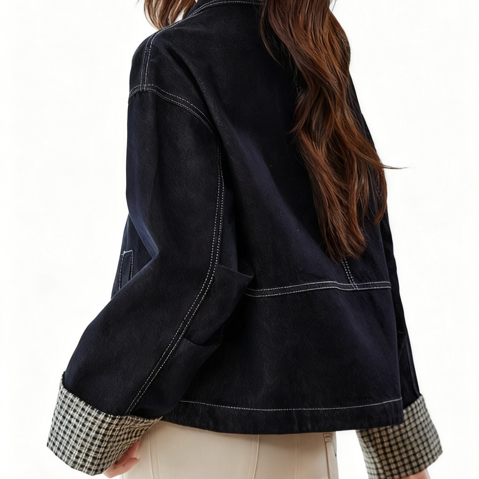 Korean Trend New Patchwork Cuff Fashion Loose Elegant Denim Top Jacket - Image 5