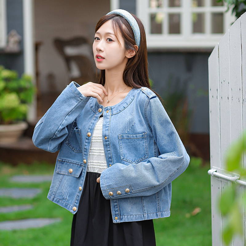 Women's Retro Loose Denim Jacket with Long Sleeves - Korean Style Fall Winter
