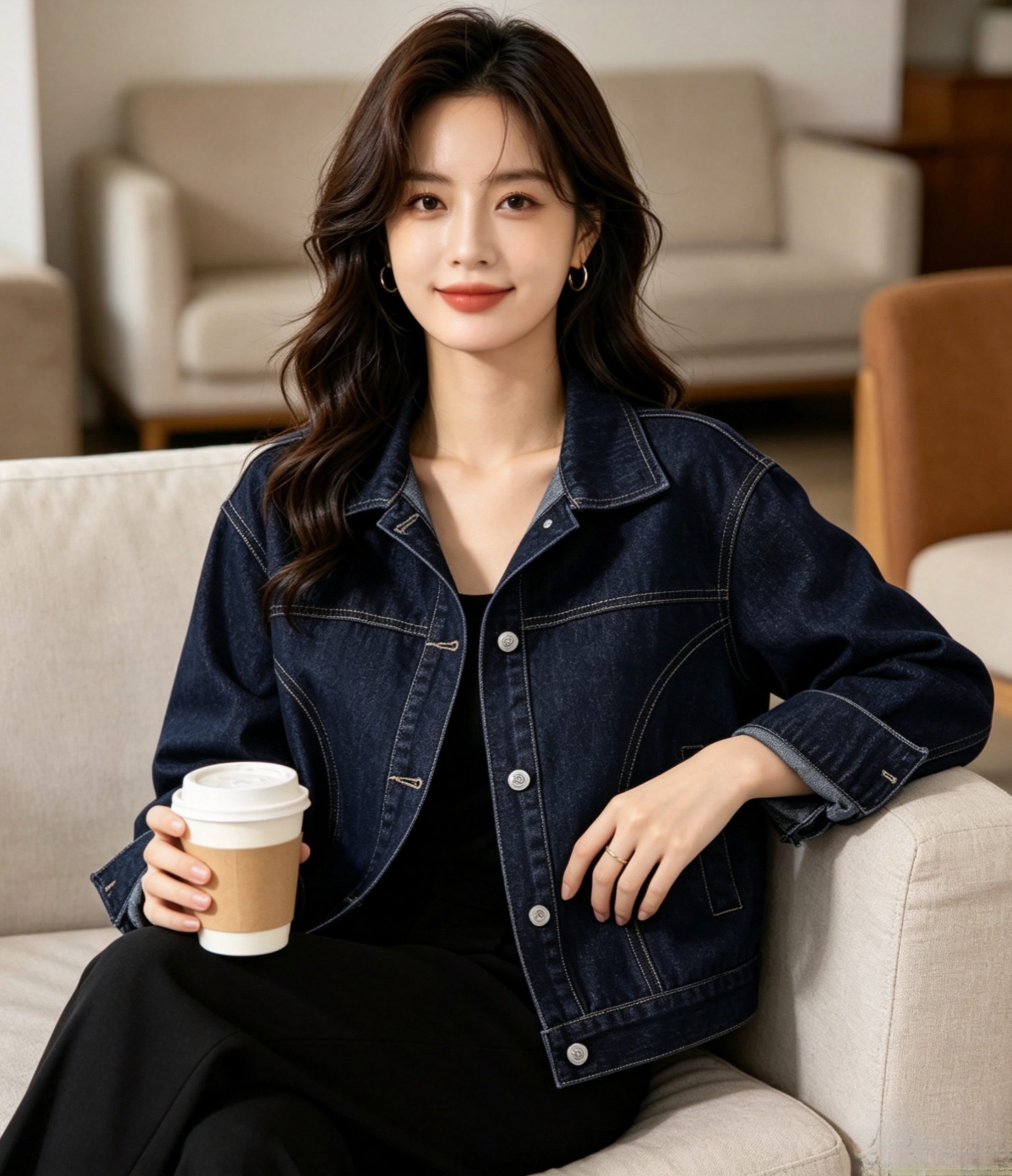 Women's Retro Loose Denim Button Jacket Korean Style Fall Winter Long Sleeve