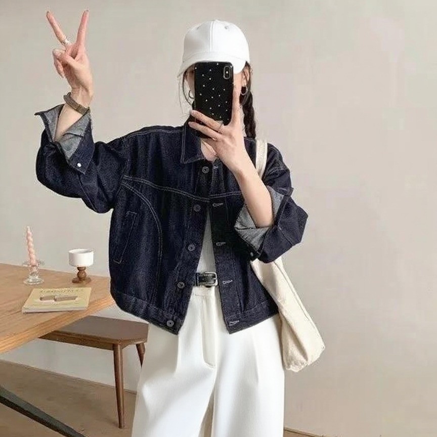 Women's Retro Loose Denim Button Jacket Korean Style Fall Winter Long Sleeve - Image 3