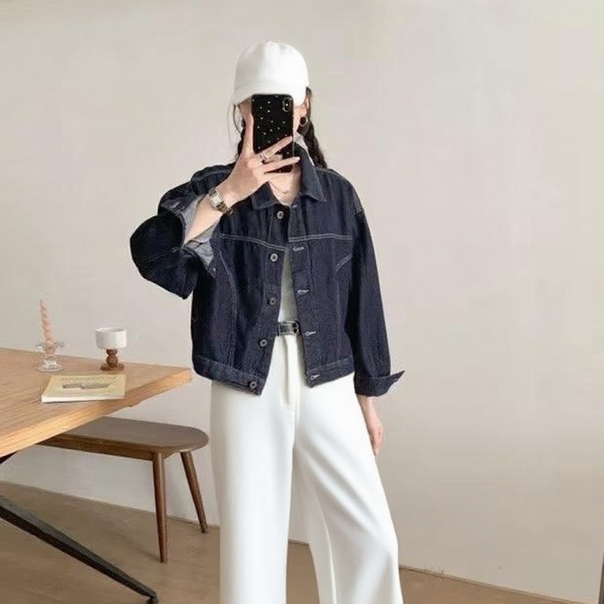 Women's Retro Loose Denim Button Jacket Korean Style Fall Winter Long Sleeve - Image 4