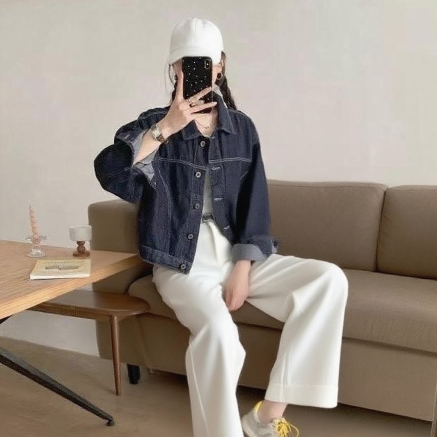 Women's Retro Loose Denim Button Jacket Korean Style Fall Winter Long Sleeve - Image 5