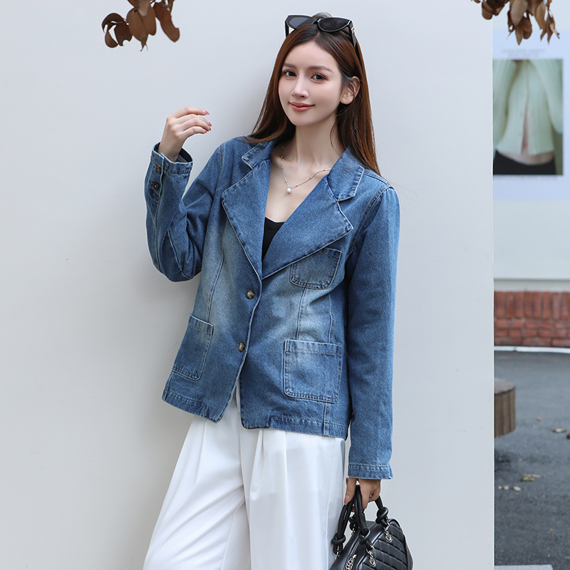 Women's Retro Korean Style Loose Slimming Denim Blazer Jacket