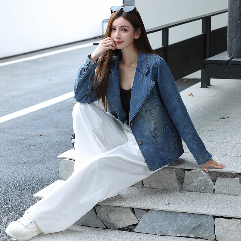 Women's Retro Korean Style Loose Slimming Denim Blazer Jacket - Image 3
