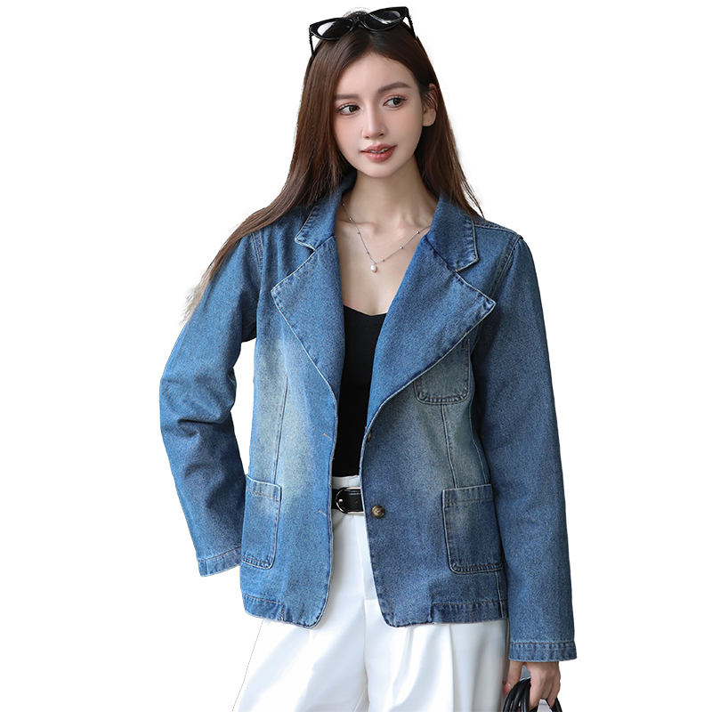 Women's Retro Korean Style Loose Slimming Denim Blazer Jacket - Image 5